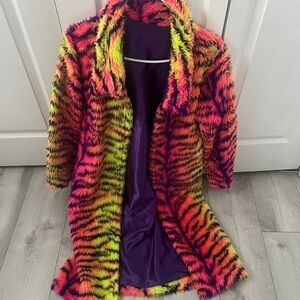 Burnin man festival Faux Fur Coat with Purple Lining